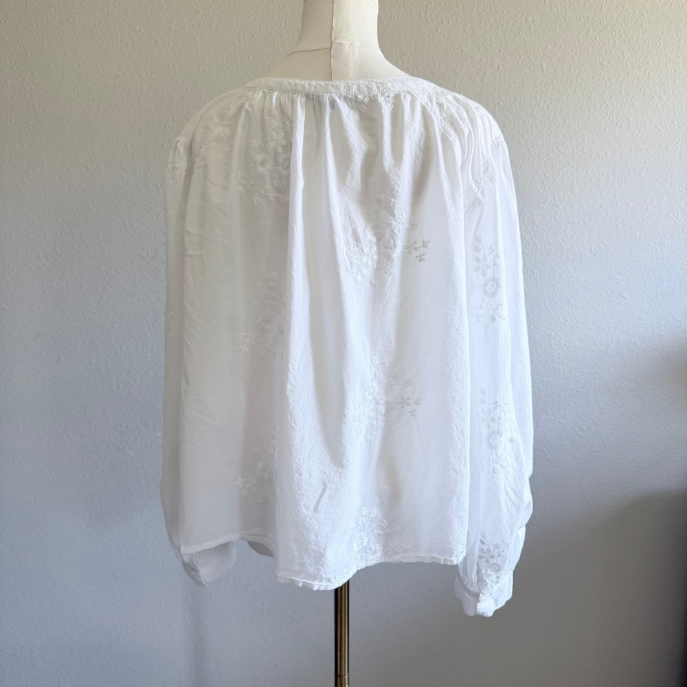 White Embroidered Button-Down Relaxed Summer Resort Blouse XL - Picture 4 of 9